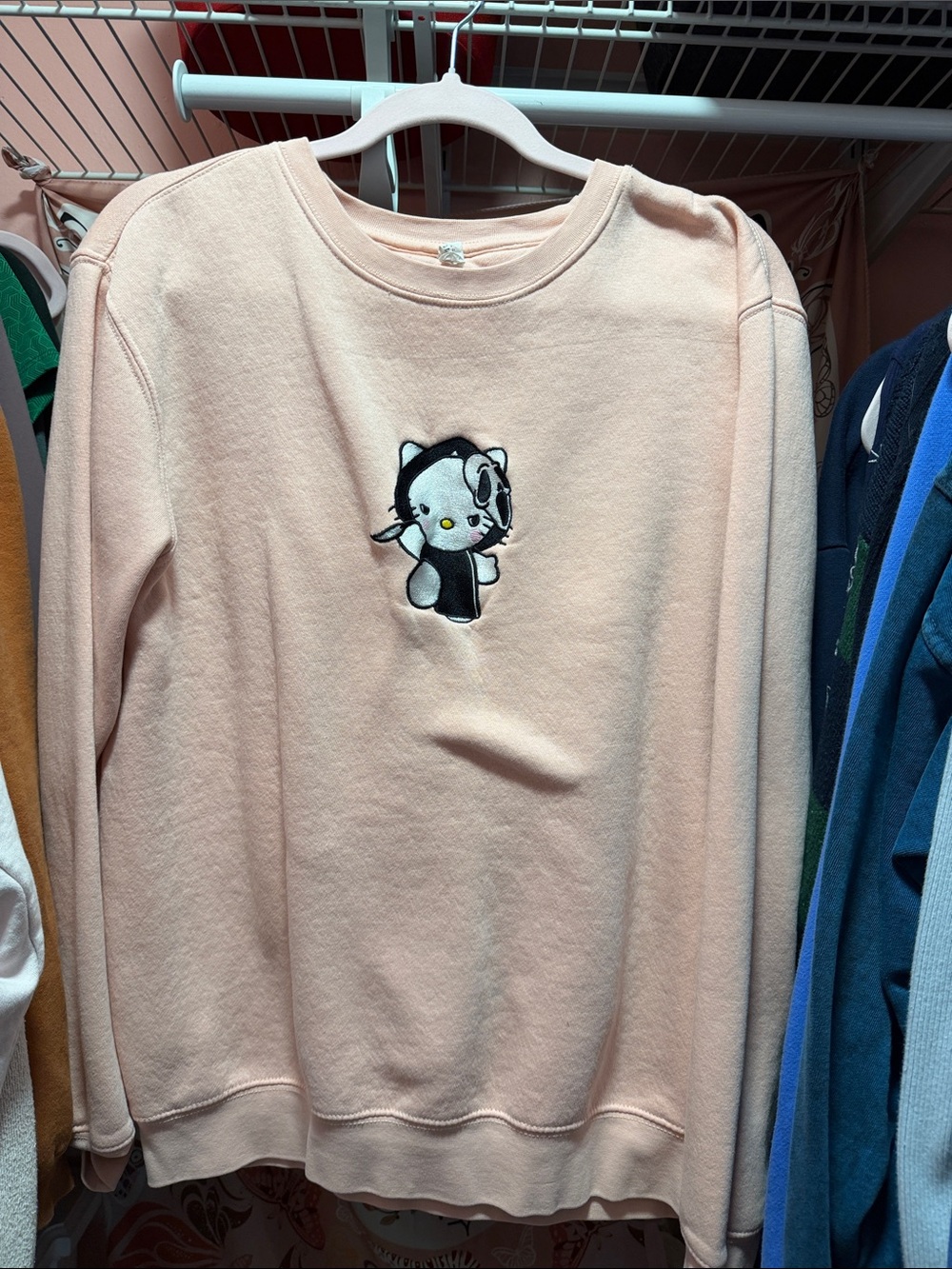 Pink Embroidered hello kitty Crewneck Sweater